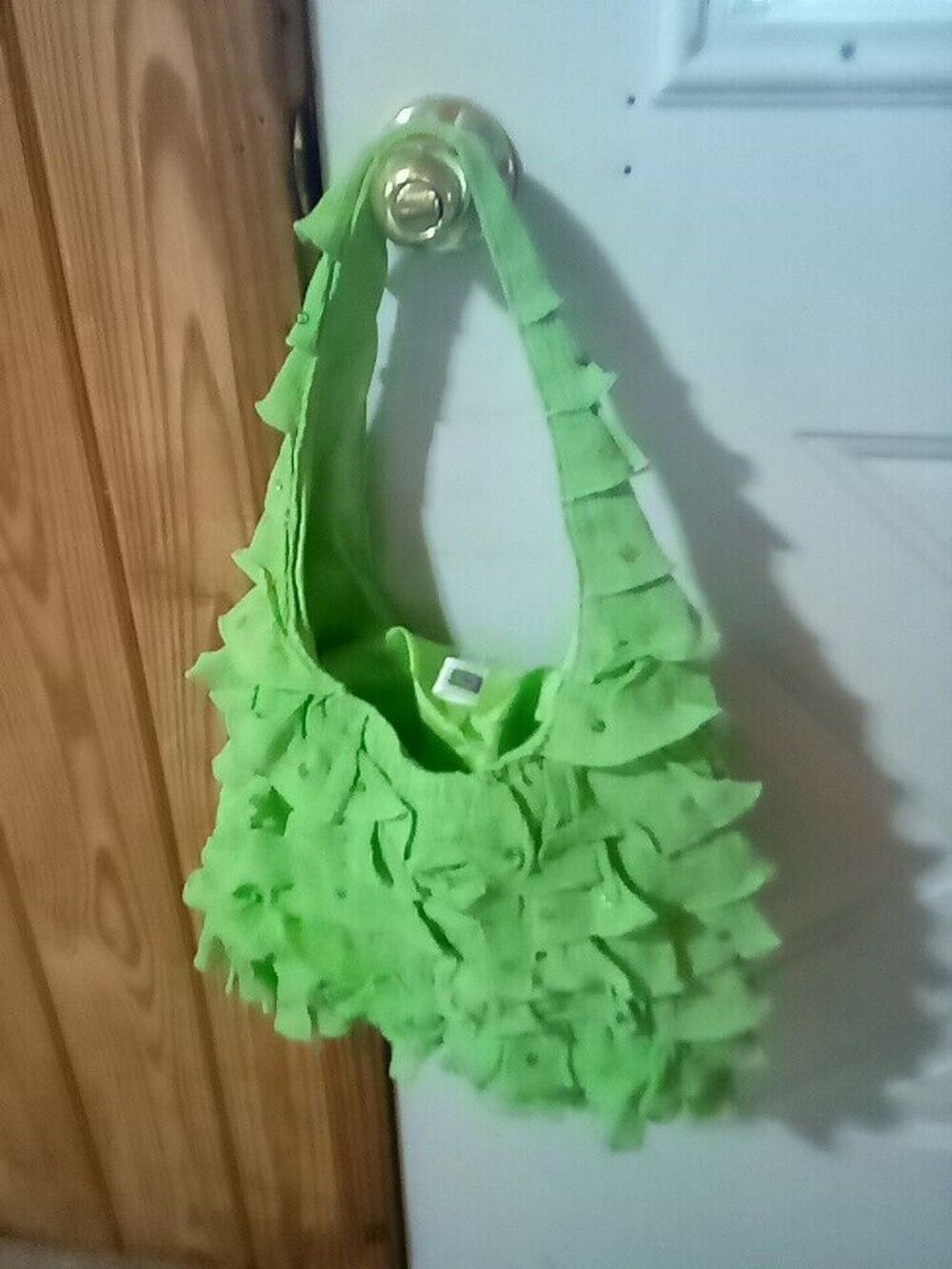 USINDO Rayon Ruffle/Sequin Green Handbag Handmade In Indonesia